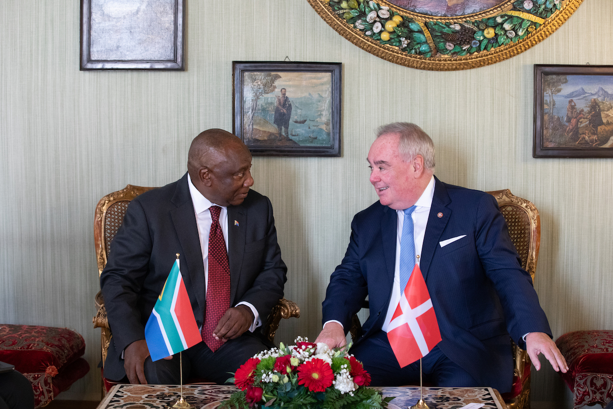 President Cyril Ramaphosa meeting Grand Master Fra' John Dunlap at the Magistral Palace in Rome on 8 November 2025