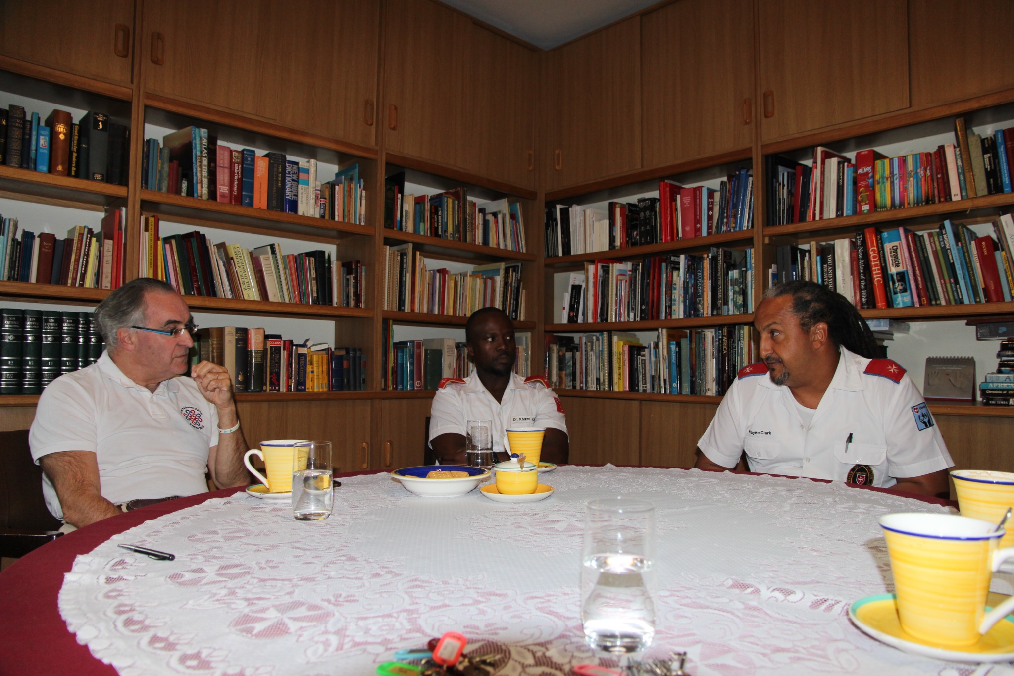 Dominique Prince de La Rochefoucauld-Montbel meeting staff at Blessed Gérard's Children's Home