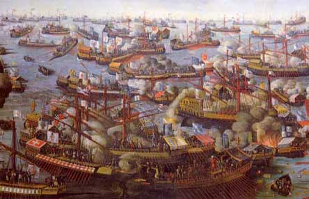 Painting of ships in the Battle of Lepanto